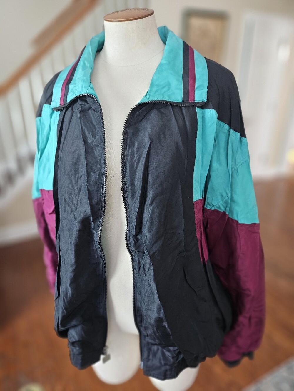 VTG 80s Givenchy Colorblock Silk Windbreaker XL